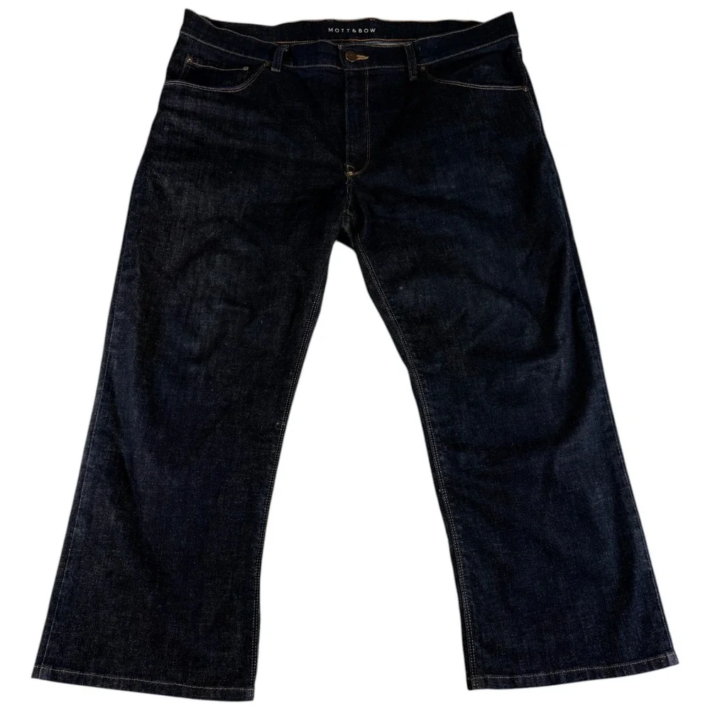Mott & Bow Straight Jeans Mens 40x32 Blue Denim Premium Stretch Dark Wash Rugged